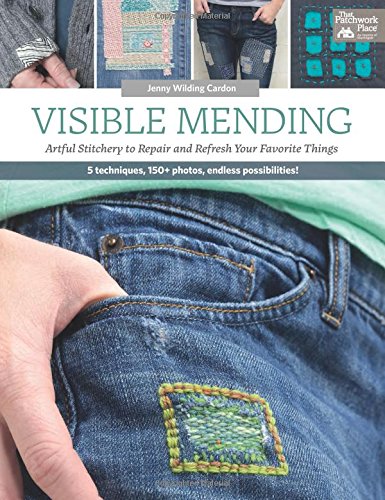 Visible Mending by Jenny Wilding Cardon, book cover showing jeans with an embroidered visible patch