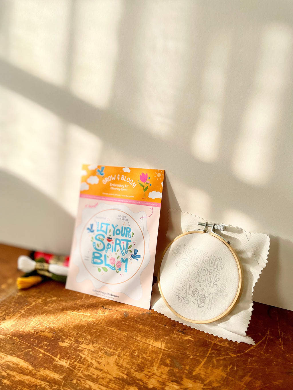 Let Your Spirit Bloom embroidery kit by UpRoot Design Studio, packaged view