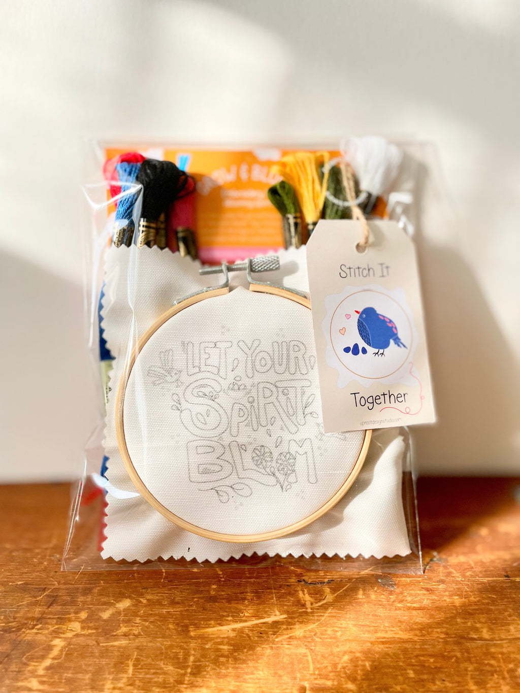 Let Your Spirit Bloom embroidery kit by UpRoot Design Studio, detail view