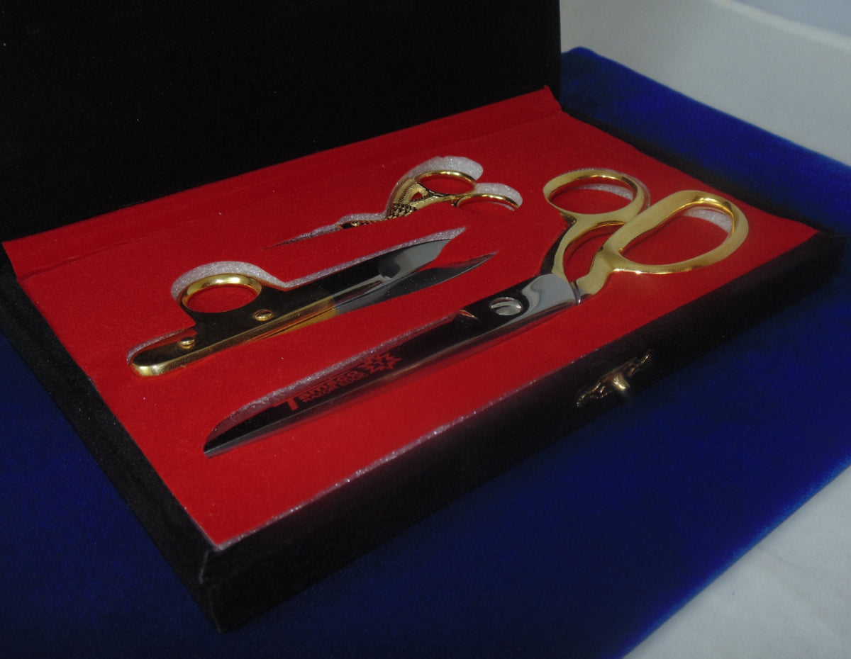 Japanese stainless-steel sewing scissors set: fabric shears, thread snips and stork embroidery scissors